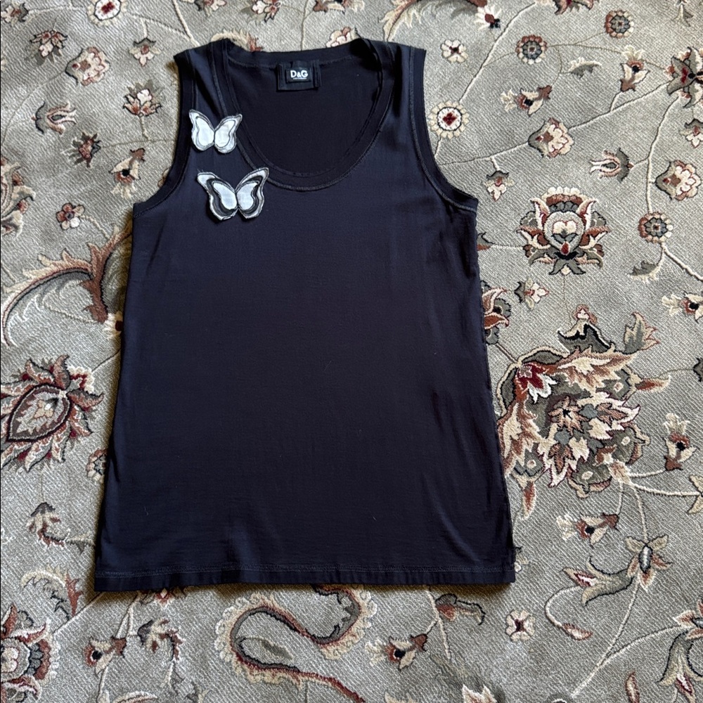 D&G Black Tank Top with Butterfly Accents size44